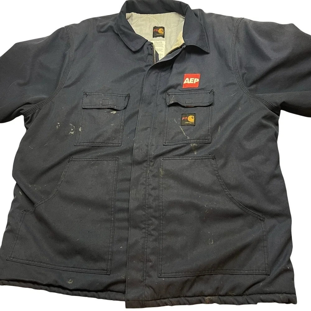 Carhartt FR Flame Resistant Men's 2XL Canvas Blue Work Coat Jacket Quilted Lined